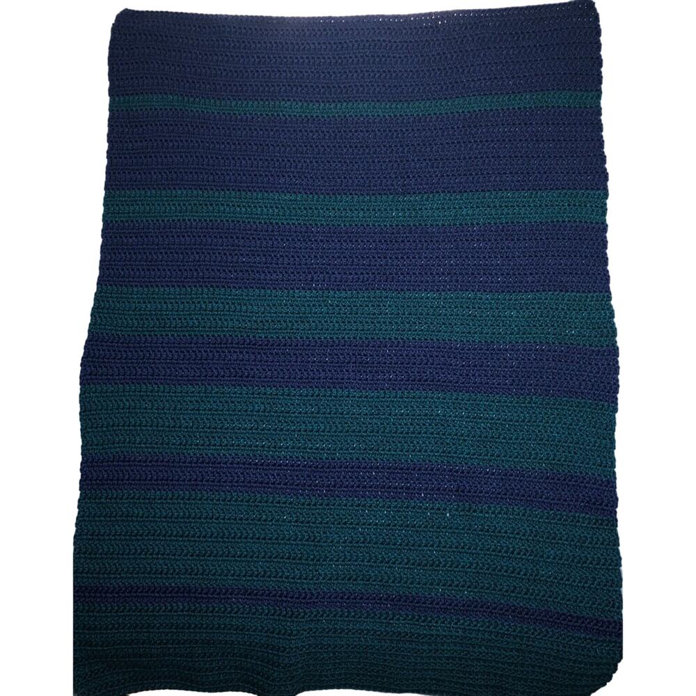 Handmade 100% Acrylic Crocheted Blue Green Large Child Throw/Long Lap Blanket
